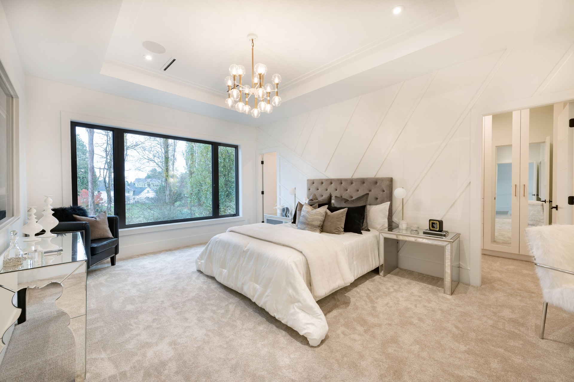 Interior bedroom in an elegant residential model show home